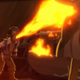 Scanlan Shorthalt (Sam Rigel) in Critical Role, spewing fire from his mouth.